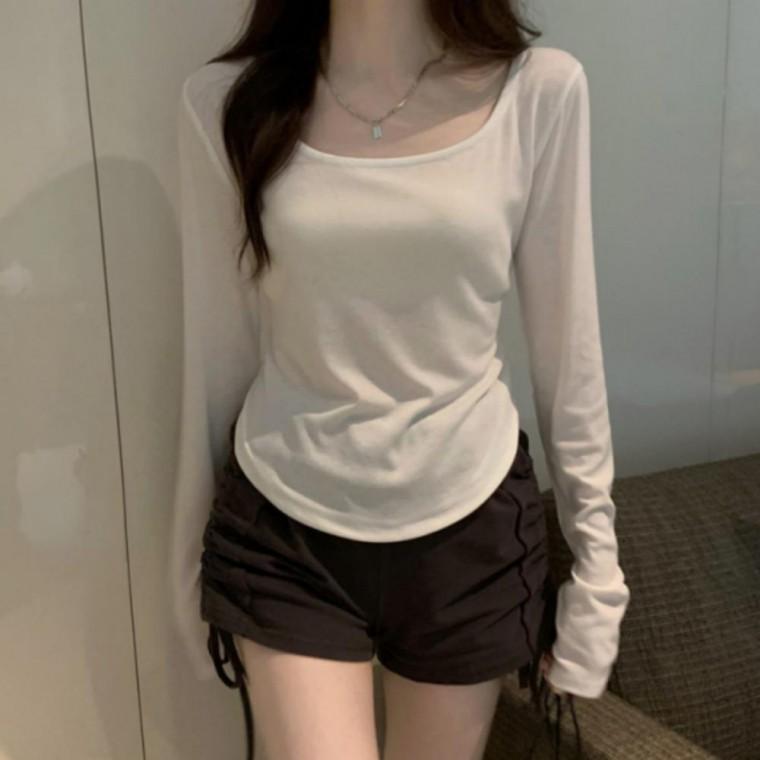 스퀘어넥 언발 여성 이너티 저지원단 기본티 슬림 티셔츠