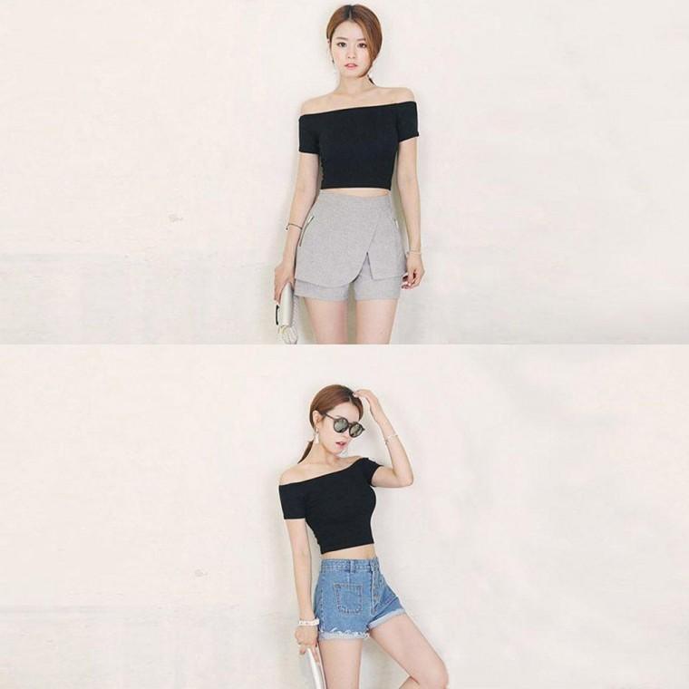 티셔츠 반팔 오프숄더 입술넥 소매 여성 여름티