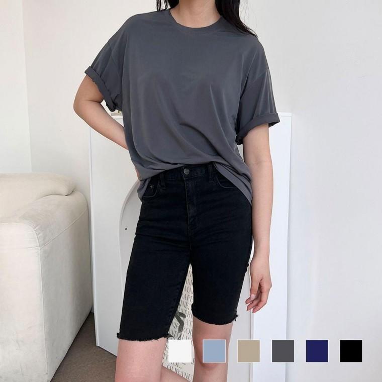 여름 시원한 반팔 티셔츠 쿨 라운드넥 여성 아이스