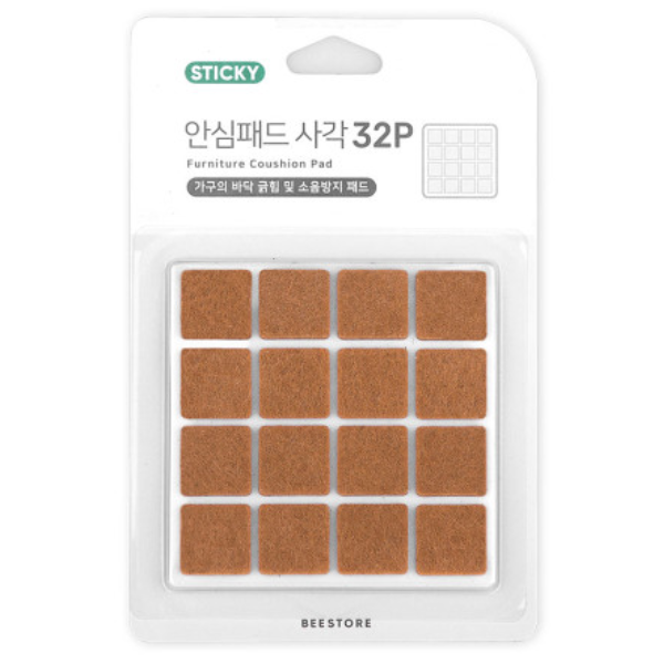 BS 안심패드 사각 브라운 32P 의자 다리 발 커버 소음 방지 식탁 가구 덮개