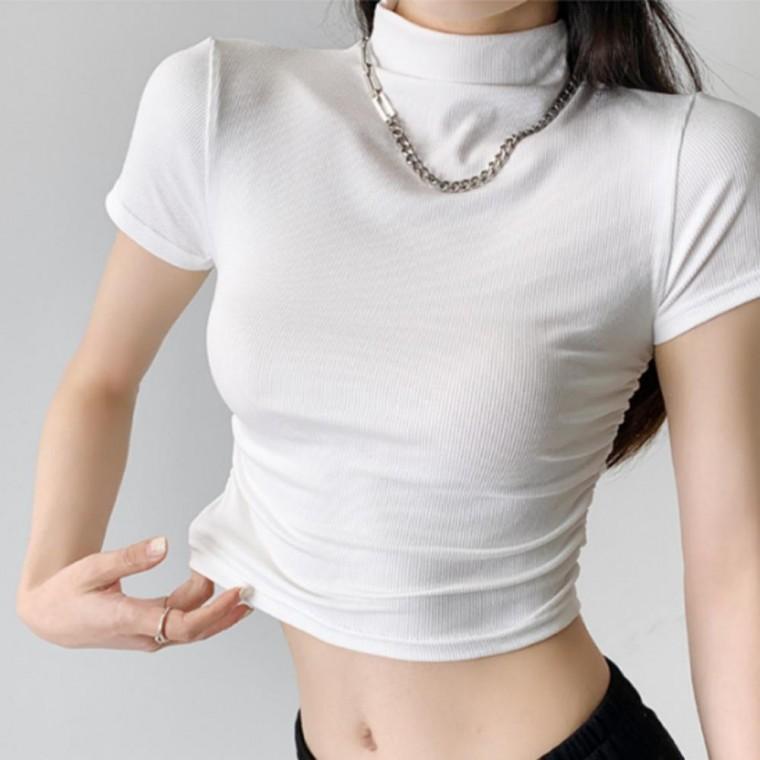 여성이너티셔츠 크롭 슬림 링클 코듀로이 반팔티 골덴