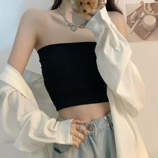 여자 골지 튜브탑 크롭 나시 이너탑 Y2K 레이어드룩