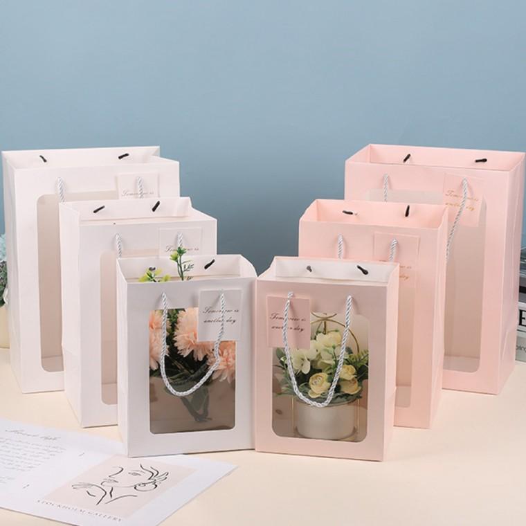 투명창 꽃다발 쇼핑백 꽃 2size 사각 윈도우 플라워 PVC 인형 화분 답례품 선물 창 쇼핑 종이 백 가방