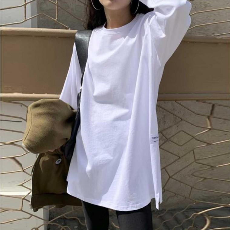 여자 레이어드 긴팔 티셔츠 안에 입는티 라운드넥 오버핏 무지 흰티 빅사이즈 긴팔티 얇은