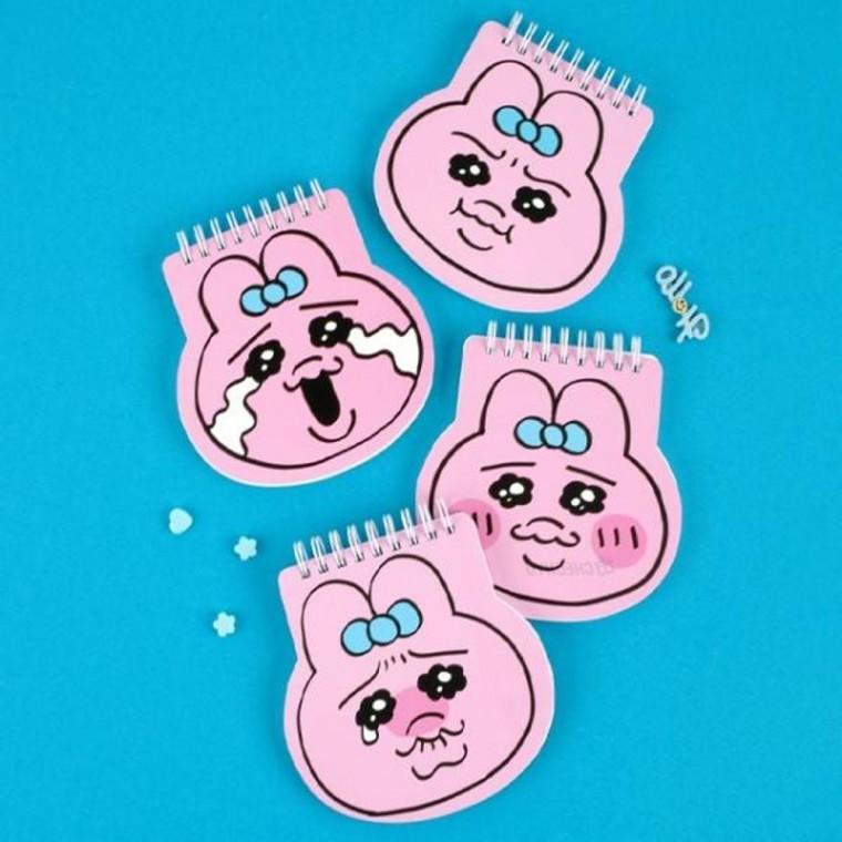 토끼 캐릭터 페이스 얼굴 수첩 스프링 메모지 무선 휴대용