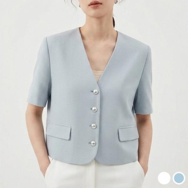 단정핏 브이넥 썸머 반팔 자켓 하객룩 나들이룩