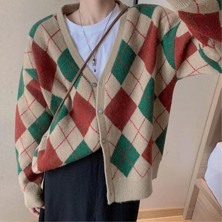 아가일 심플룩 베이직룩 여성스러운코디 가성비 브이넥가디건 봄카디건
