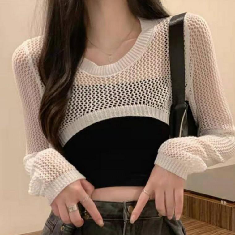 여성 여름 데일리 크롭 그물 심플 니트 볼레로 가디건