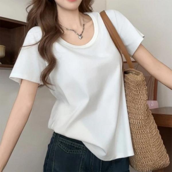 루즈핏 U넥 무지 기본 반팔 티셔츠