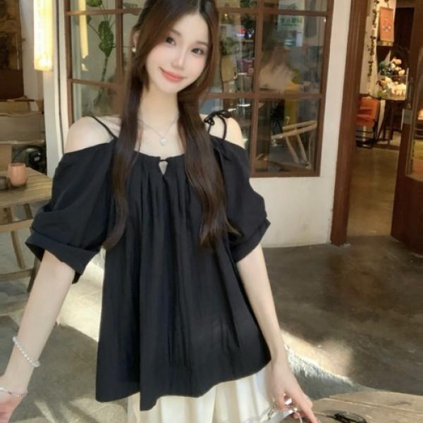 오프숄더 반팔 블라우스 LL_T203