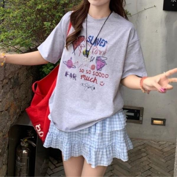 캐주얼 프린팅 라운드넥 반팔티 UJS-093