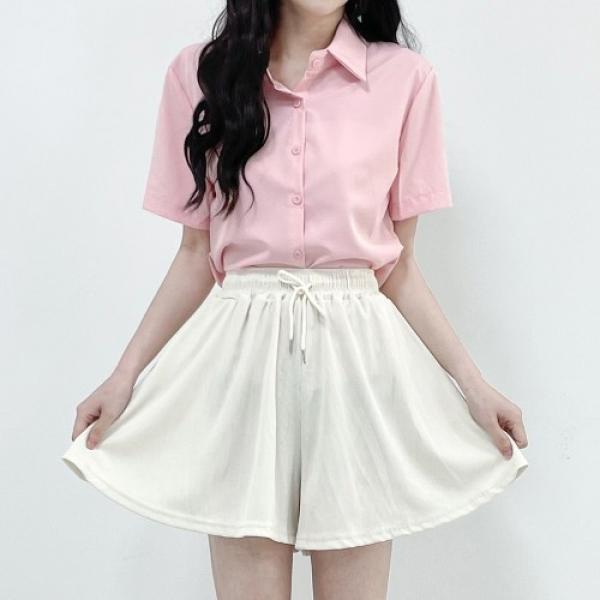 베이직 기본 카라 데일리 셔츠 반팔 블라우스