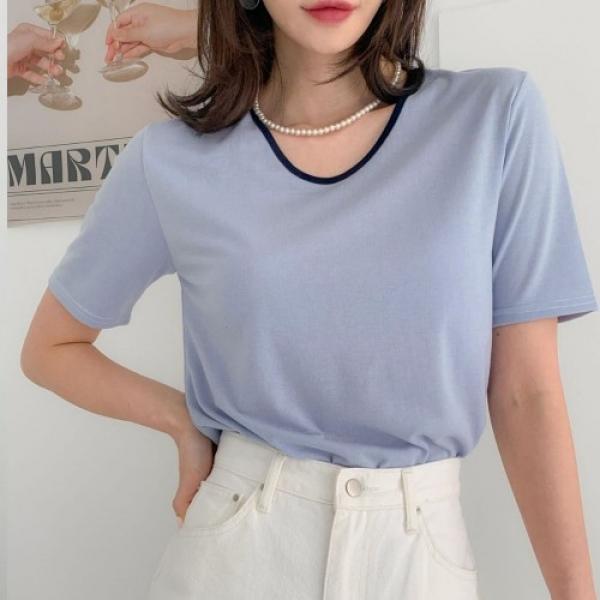 유넥 배색 루즈핏 반팔티