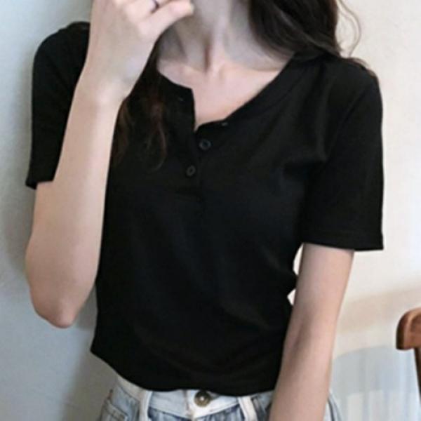 캐주얼 버튼 반팔 티셔츠