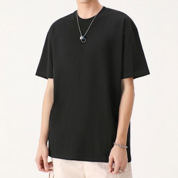 비침없는 루즈핏 블랙 무지 반팔 면 티셔츠 LM-0897