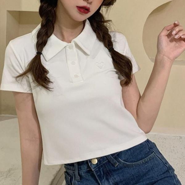 카라 귀여운 크롭티 반팔 크롭 반팔티