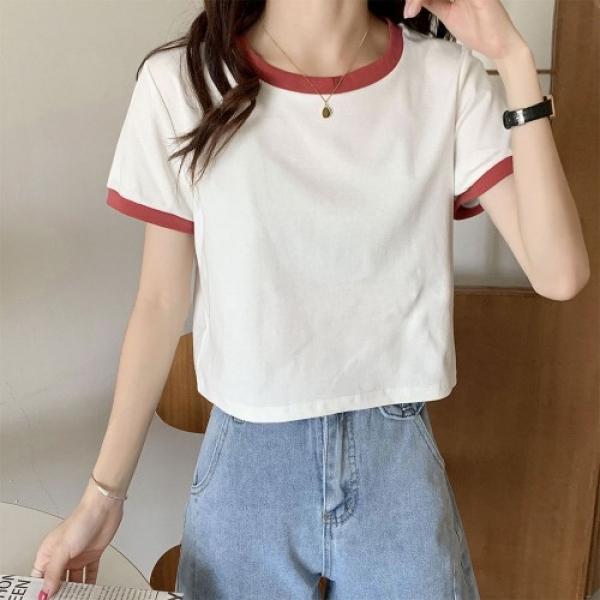 투톤 배색 크롭 반팔티 DK-0416