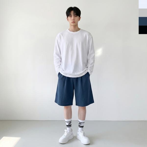 AGG 1002M 남자 핀턱 와이드 5부 밴딩 트레이닝 반바지