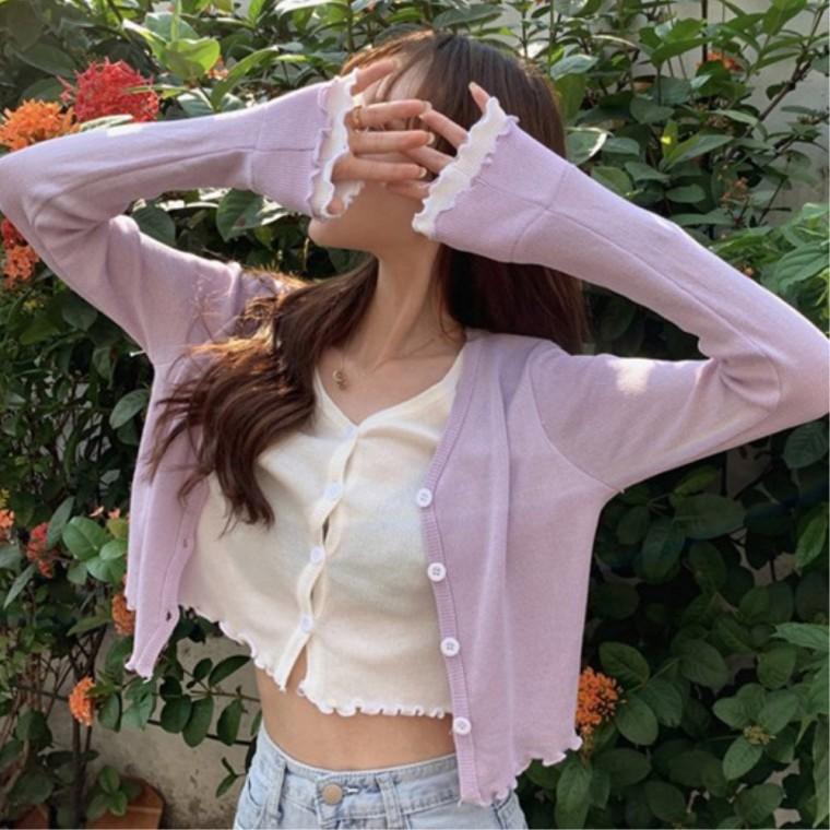 가벼운 심플룩 캐주얼룩 기본가디건 숏 세미크롭 데일리룩 봄가디건 여성