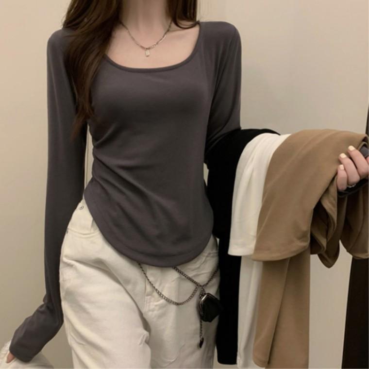 스타일나는 긴팔티셔츠 스타일리시한 간절기티셔츠 이너티 슬림 스퀘어넥