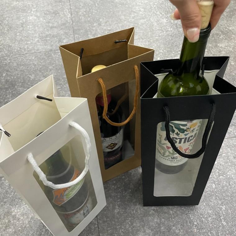 블랙 투명창 와인 쇼핑백 종이가방