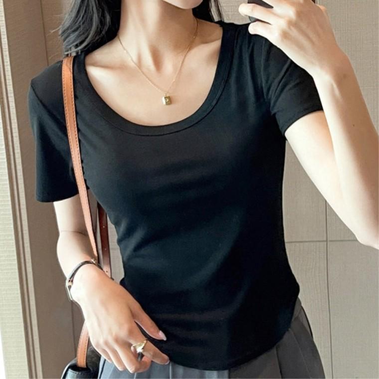 U넥 여름반팔 기본 여름 20대여성 30대여성 슬림핏반팔 이너티 여성반팔티