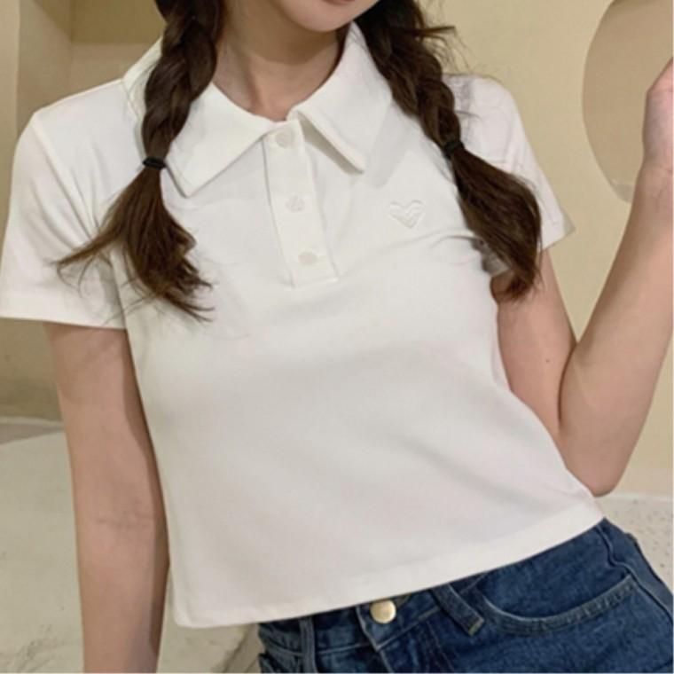 데일리룩아이템 여성캐주얼티셔츠 슬림 카라티 반팔티셔츠 여성 여름 크롭