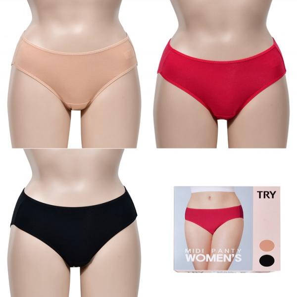 (트라이) 부드러운 촉감 편안한 착용감 데일리 여성 미디 삼각팬티 3매입