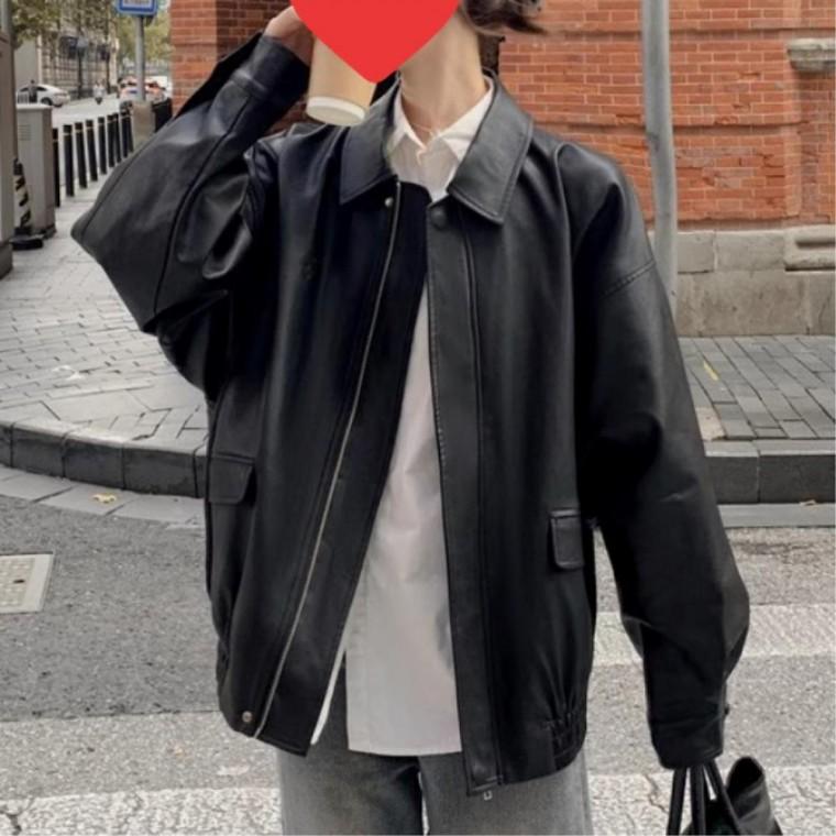 20대여성 레이어드 여자가죽자켓 심플 여학생 여자레더자켓 오버핏 나들이