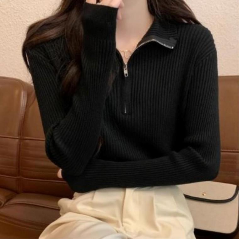 레이어드룩 30대여성 카라티 고급스러운니트 반집업니트 20대여성 오피스룩