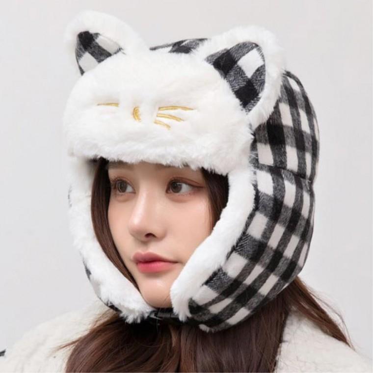군밤모자 겨울선물 여자 체크무늬 인싸템 귀달이방한모자 방한모 스키