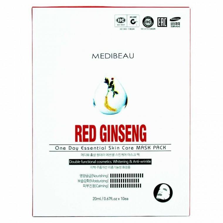메디뷰 원데이 에센셜 스킨케어 마스크팩 20ml-홍삼 10매입