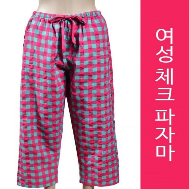 백곰여체크9부허리리본 주머니포켓으로 활동이 편한 체크무늬 여성 9부 파자마