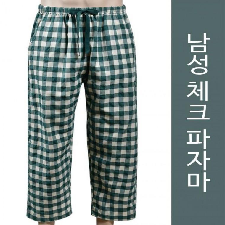 백곰남체크9부베이직한 컬러감 편안한 길이감 남성 체크주머니 9부 파자마