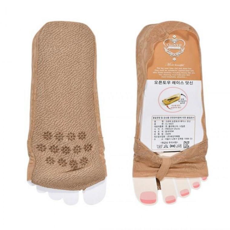 나조라 전체 미끄럼방지 실리콘 은은한 자가드 레이스 오픈 토 덧신