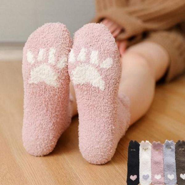 캐릭터 강아지 수면 양말 여성 극세사 수면 양말 겨울 여자