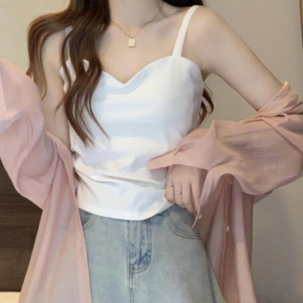 하트넥 슬리브리스 여성 셔링 빅사이즈 나시탑 이너
