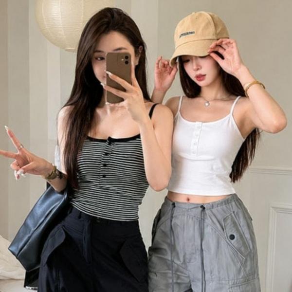 여성 여름 자켓 가디건 이너웨어 캡내장 단추 심플디자인 크롭 나시티