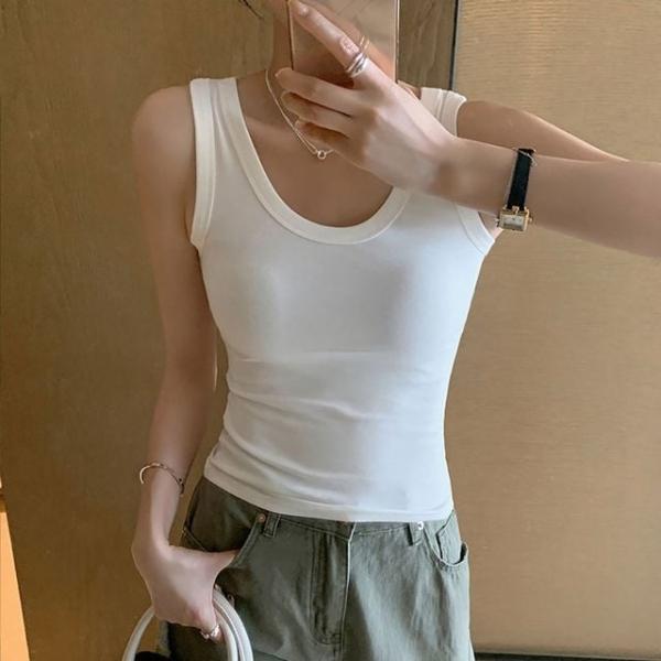 NF-101 패드내장 슬림핏 U넥 무지 민소매 크롭나시티