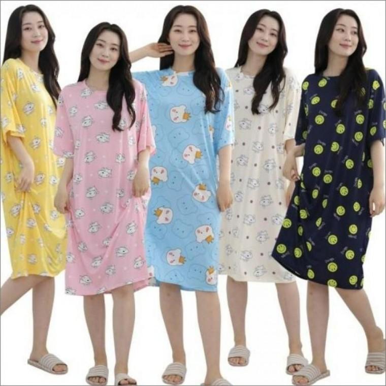 여성 캐릭터 반팔 원피스 잠옷 빅사이즈 쿨 냉감 아이스 실내복 스판원단 홈웨어 여름
