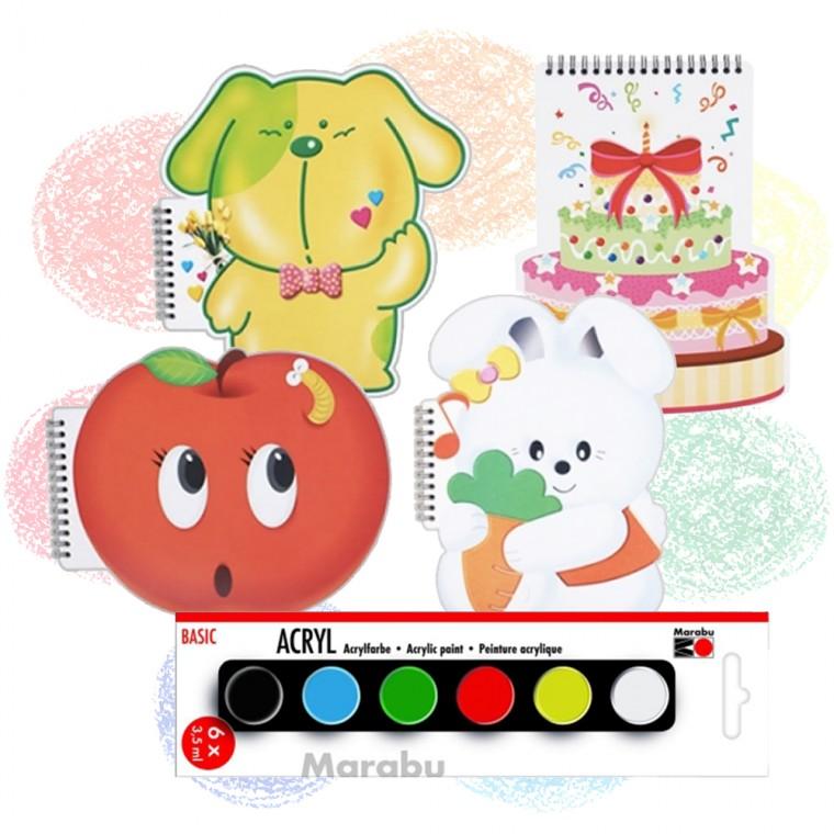 글로벌이지 뚝딱 어린이 모양 스케치북 마라부 베이직 물감 6색 세트