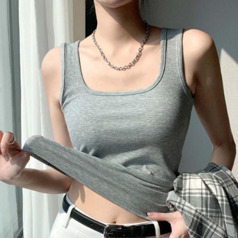 골지 세미크롭 여성 스퀘어넥 민소매 나시