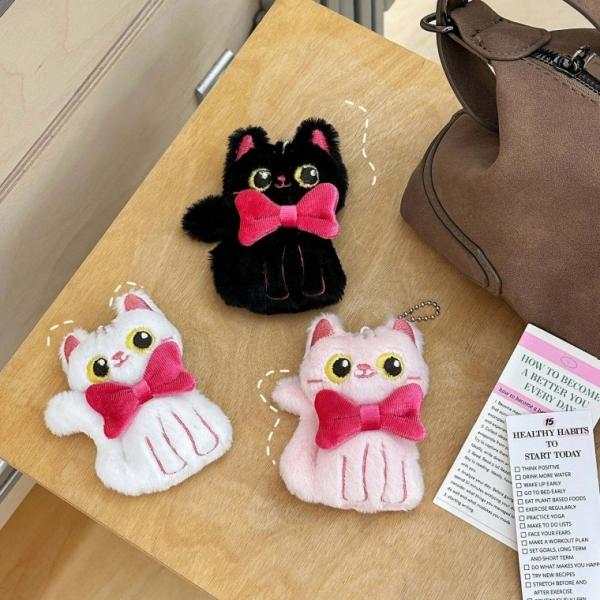 리본단 집고양이 인형키링   리본맨 고양이 가방고리 백참