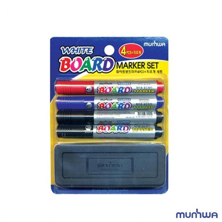 필기용 화이트 보드마커 보드마카 2.5mm 4개입+지우개 세트