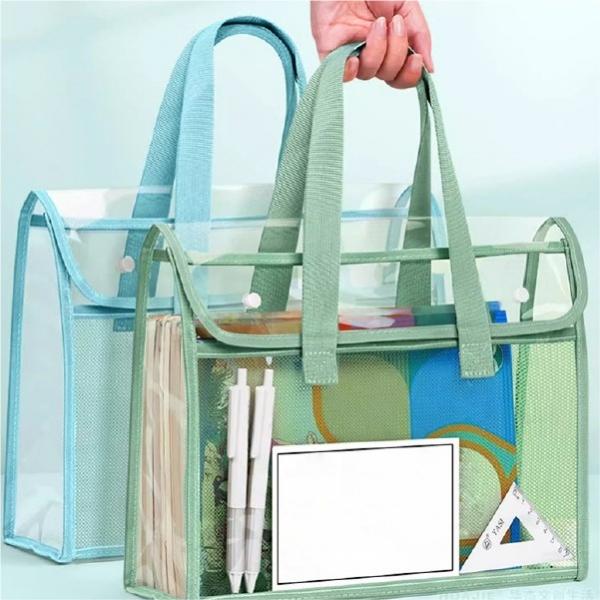 [기회공작소] 투명한  PVC 손잡이 북 파우치 학원 A4파일 보조가방 여행용 캐리어정리백