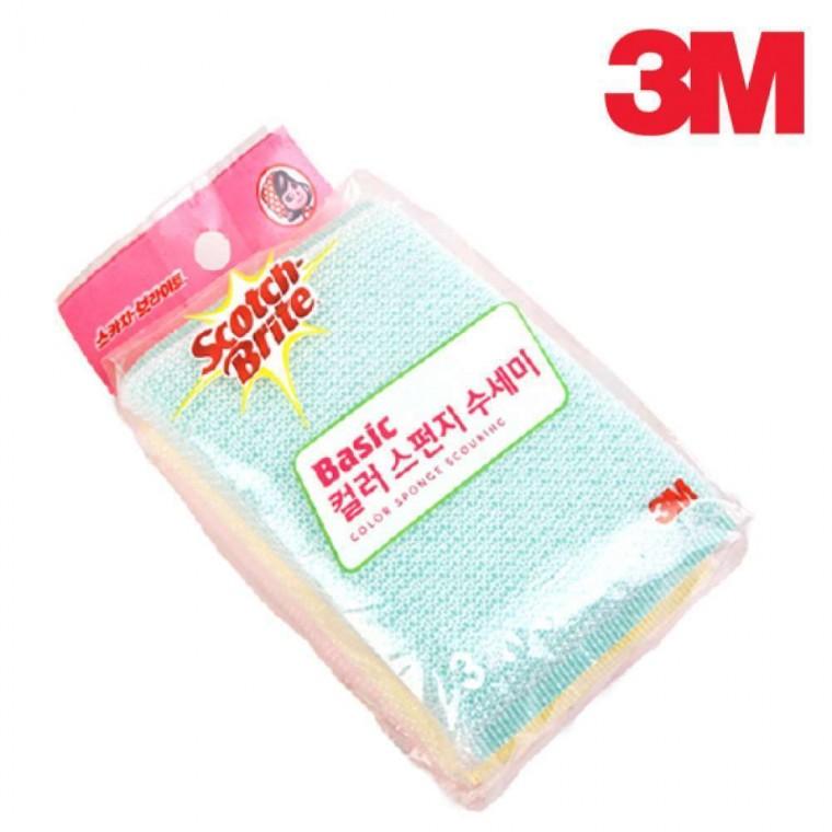 3M 베이직 컬러 설겆이 스펀지 쑤세미 설거지 수세미 3개입