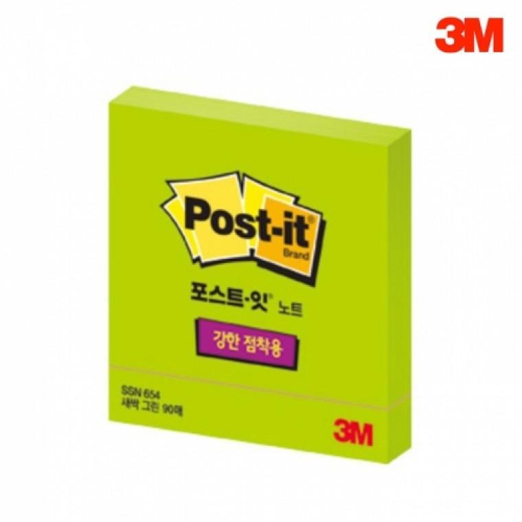 3M 포스트잇 강한점착용 SSN654 네온그린 90장 76mmx76mm