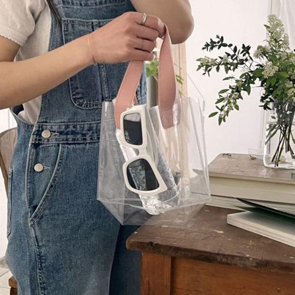 포인트 핸들 투명 가방 소
