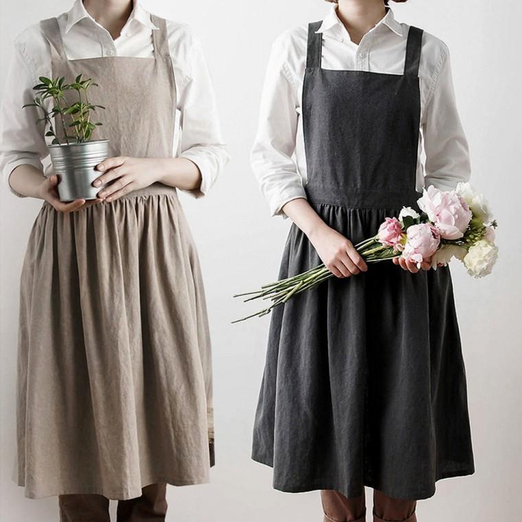내츄럴 워싱면 원피스 앞치마 대형 포켓 꽃집 어린이집 유치원 학교 카페 커피숍 다용도