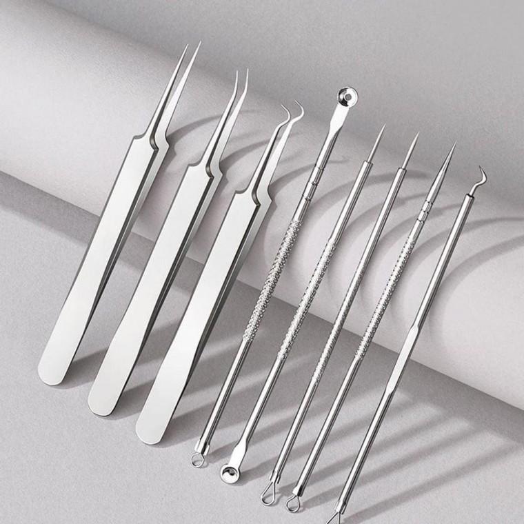 뾰루지 블랙헤드 바늘 핀셋 8종 제거기 압출기 미용 8종세트 미용 제거기 짜기 남자 얼굴